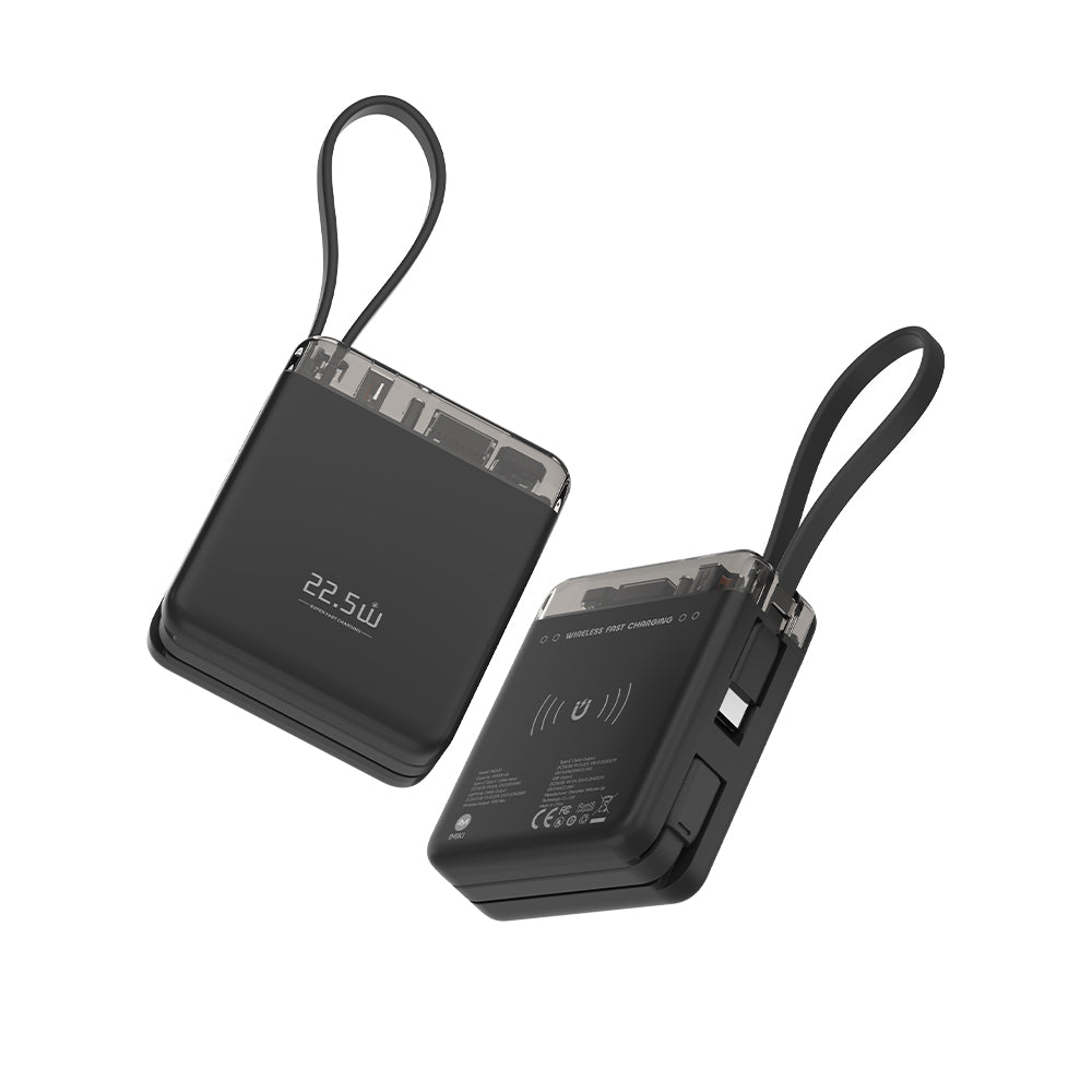 MQ310 10000mAh portable battery indicator with USB-C and Lightning cables