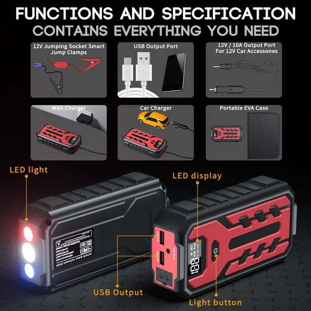1200A High-Capacity Multi-Function Car Jump Starter Portable Charger For 3.0L Car Jump Starter
