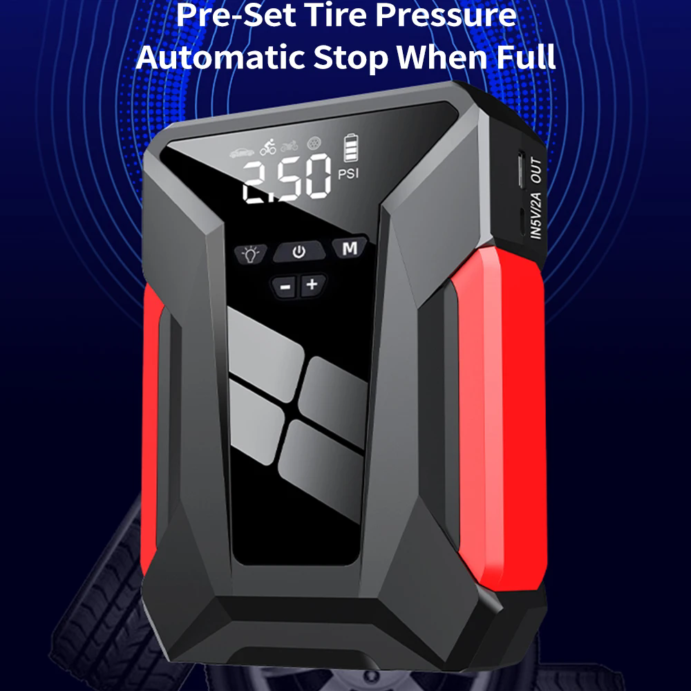 10000mAh Car Jump Starter Multifunctional Automotive Energy Power 150PSI fire Inflator Powerbank Air Pump With Bag