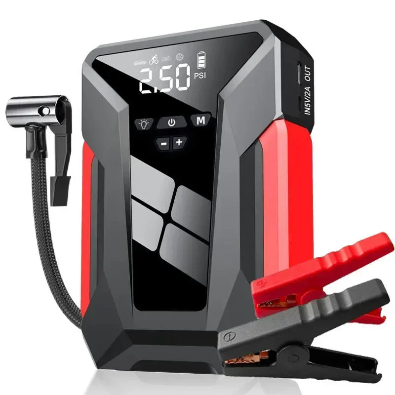 Avviatore di emergenza per auto da 10000 mAh, multifunzionale, con pompa ad aria Powerbank da 150 PSI e borsa